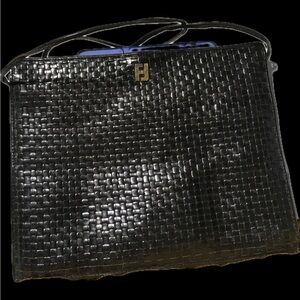 Fendi Rare Vintage Woven Leather Hinged Closure Shoulder Handbag 3 Compartments